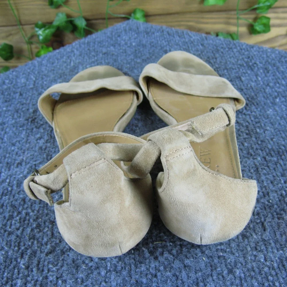 J.Crew Women's 6.5 Beige‎ Suede Sandals Low Wedge Ankle Strap Comfort